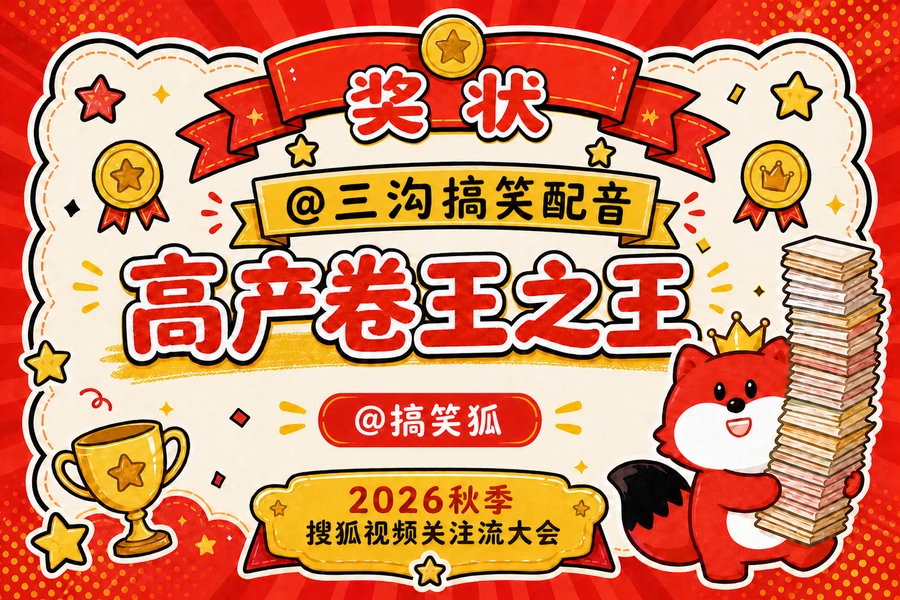 为三沟搞笑配音设计的高产卷王之王主题奖状