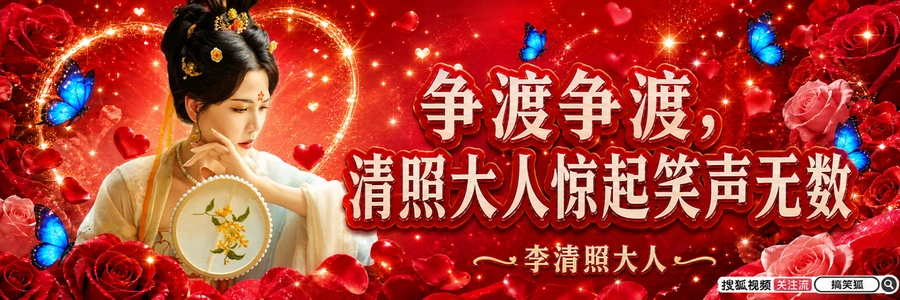 红色花朵与蝴蝶主题的李清照大人活动互动手幅